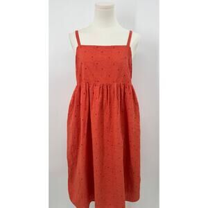 Madewell Orange Eyelet Floral Sleeveless Dress Cotton Embroidered L Petite